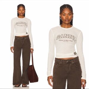 $215 Long Sleeve Ganni semi sheer base layer graphic tee top